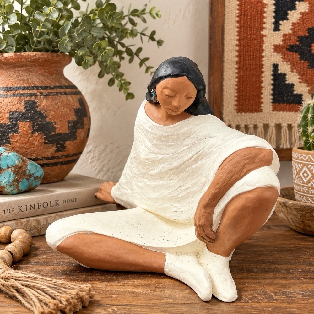 Vintage 1993 Southwestern Ceramic Woman Sculpture Rocio Santa Fe Folk Art 7.5"